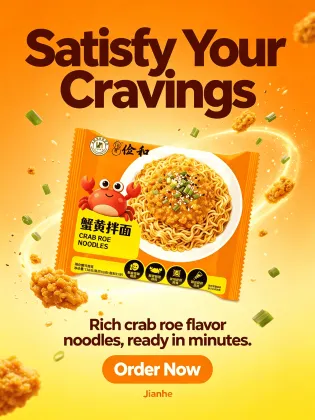 Instant crab roe noodles for supermarket shelves