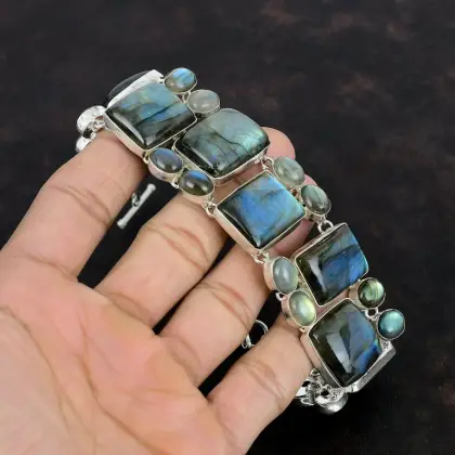 S925 Silver Natural Labradorite Gemstone Bracelet Jewelry