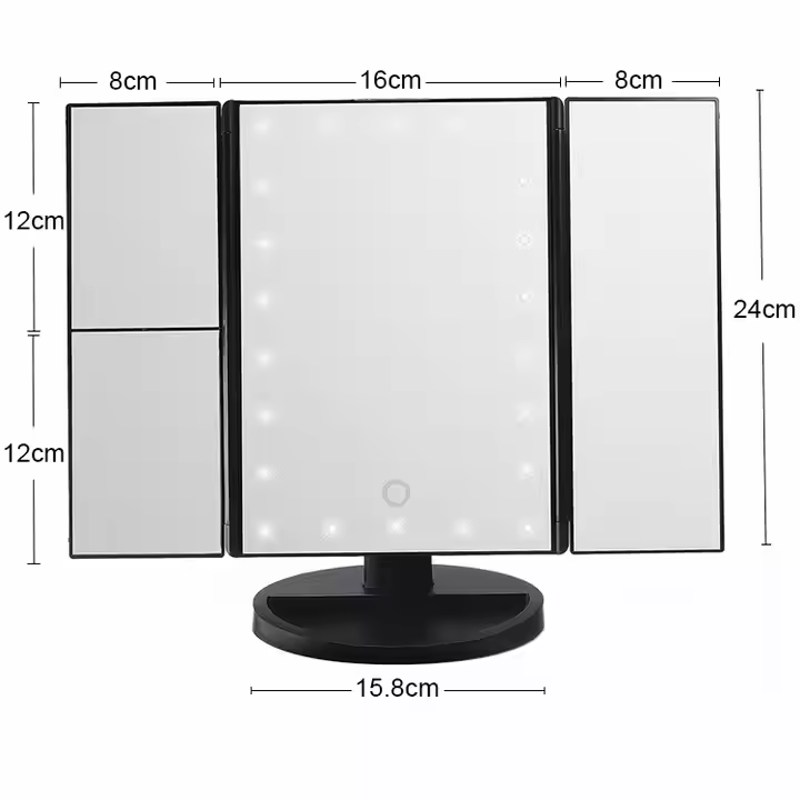 Triple Foldable Smart USB Lighted Makeup Mirror With 1X 2X 3X Magnification
