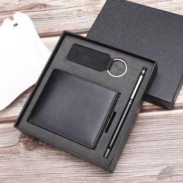 Customized 2022 Christmas Gift Set: Personalized Keychain Pen, Men's Cowhide Leather Wallets & Bank Promotional Items