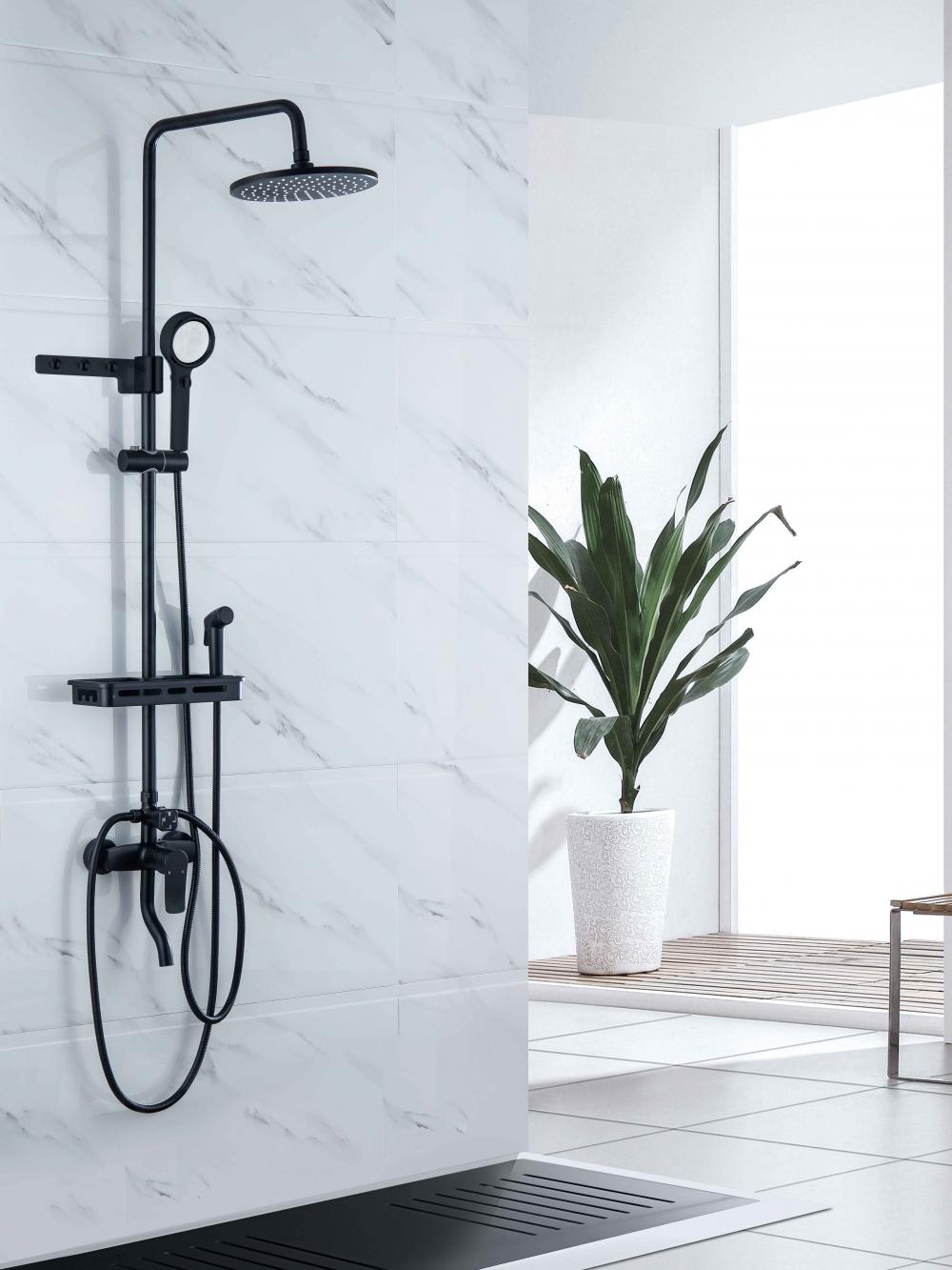 Brass 4 Functions Matte Black Bathroom Shower Set