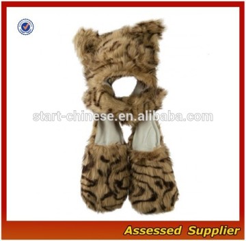 XJ01164/Plush animal head hat /plush animal head hat with gloves