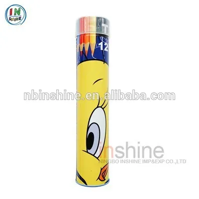 7" 12pcs colour pencils set in tin tube , standard wooden color pencil