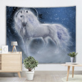 Weiße Einhörner-Tapisserie-Galaxie-Wandbehang-tierische blaue Tapisserie für Wohnzimmer-Schlafzimmer-Hauptwohnheim-Dekor