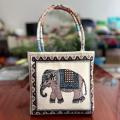 波西米亞大象提花托特包手工編織刺繡單肩包