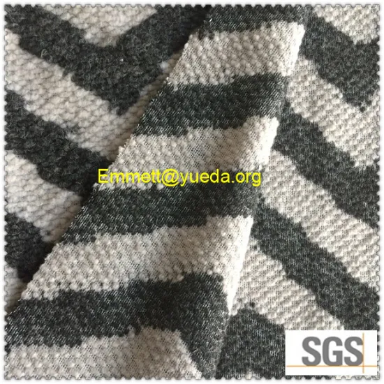 Light grey Black color Zigzag pattern jacquard knit boiled wool Fabric for woolen overcoat