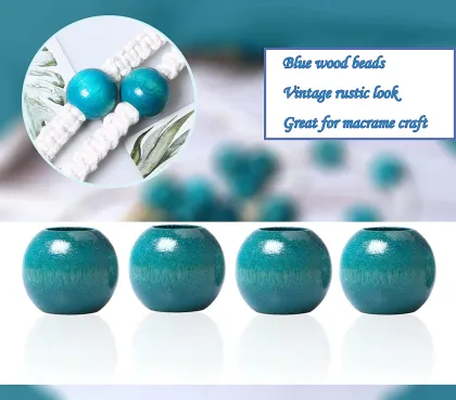 3/4 Inch Blue Wood Beads Macrame Beads