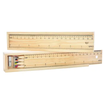 JH Promotional Drawing Tool Kit: Pencil Sharpener, Ruler, 12 Color Pencil Set in Wooden Box