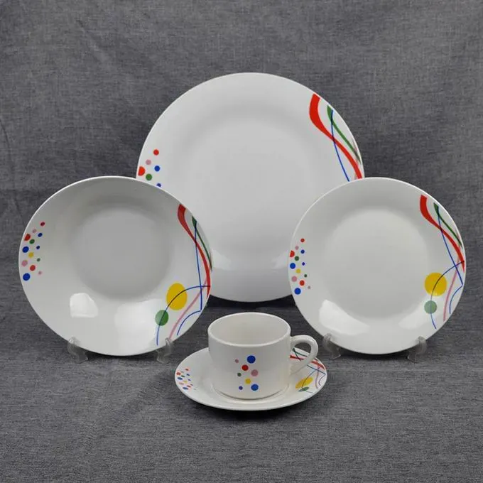 20PCS Eco-Friendly Healthy Luxury Dinner Set with Colorful Decal Porcelainware