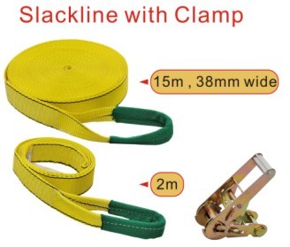 Slackline with Clamp / Ratchet Tie Down / Webbing 100% Polyester (15m Long) (DHSC001)