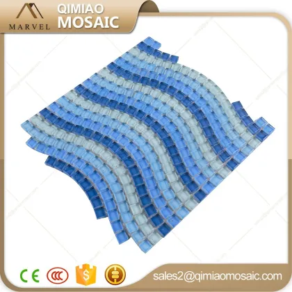 Ocean Blue Decorative Wall Mirror Wave Glass Mosaic