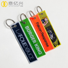 fashion high quality color logo embroidered woven keychain