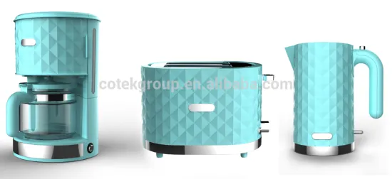 kitchen appliance of breakfast set with coffee maker kettle toaster