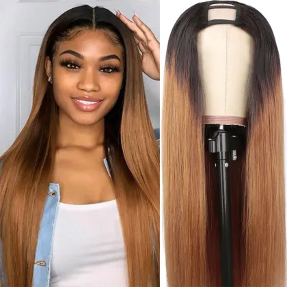 U Part Wigs Human Hair Brazilian 1b-30 Hair Straight Wigs For Black Women Glueless Remy Hair Wig