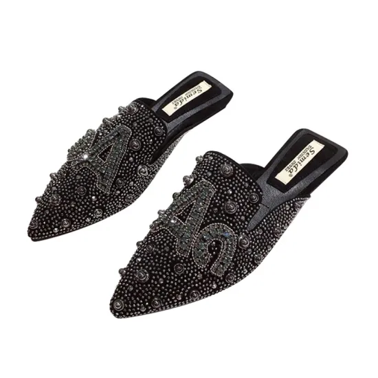 2024 Summer Luxury Rhinestone Beach Slippers: Customized Handmade Muller Shoes for Women and Ladies