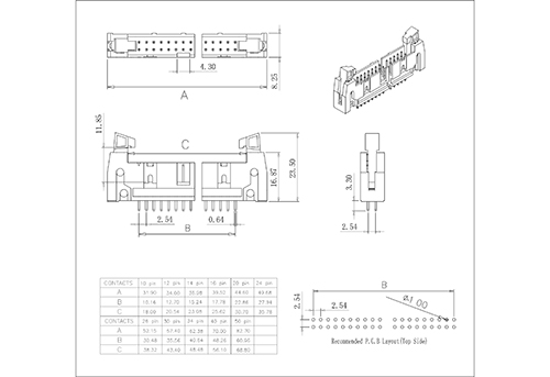 2,54 mm (0,100 &quot;) Pitch Ejecteur Tête de tête 180 ° avec verrouillage spécial