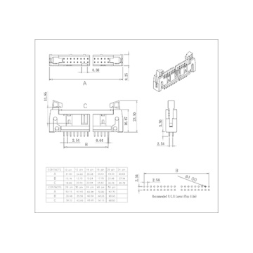 2,54 mm (0,100 &quot;) Pitch Ejector Head Dip 180 ° med speciell kort spärr