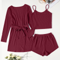 Women's 3 Piece Top Shorts Set with Robe