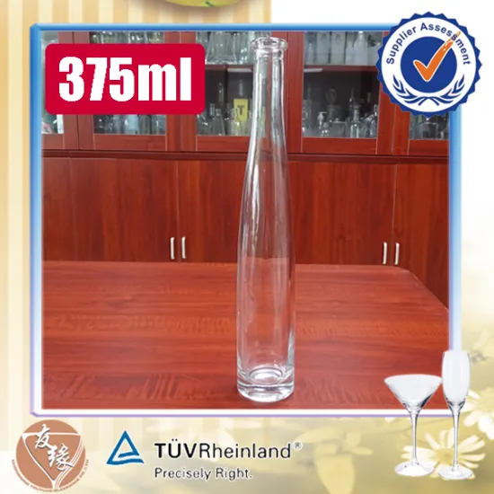 China custom made super white clear glass 375ml clear flint glass tall wine bottle