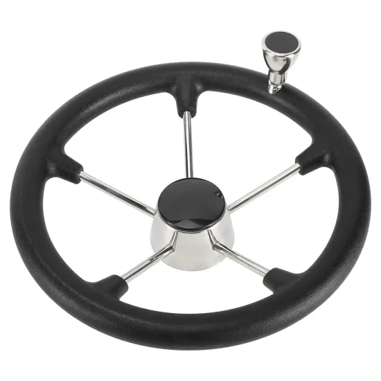 13-1/2 Inch Stainless Steel 5 Spoke Boat Marine Destroyer Steering Wheel with Black PU Foam