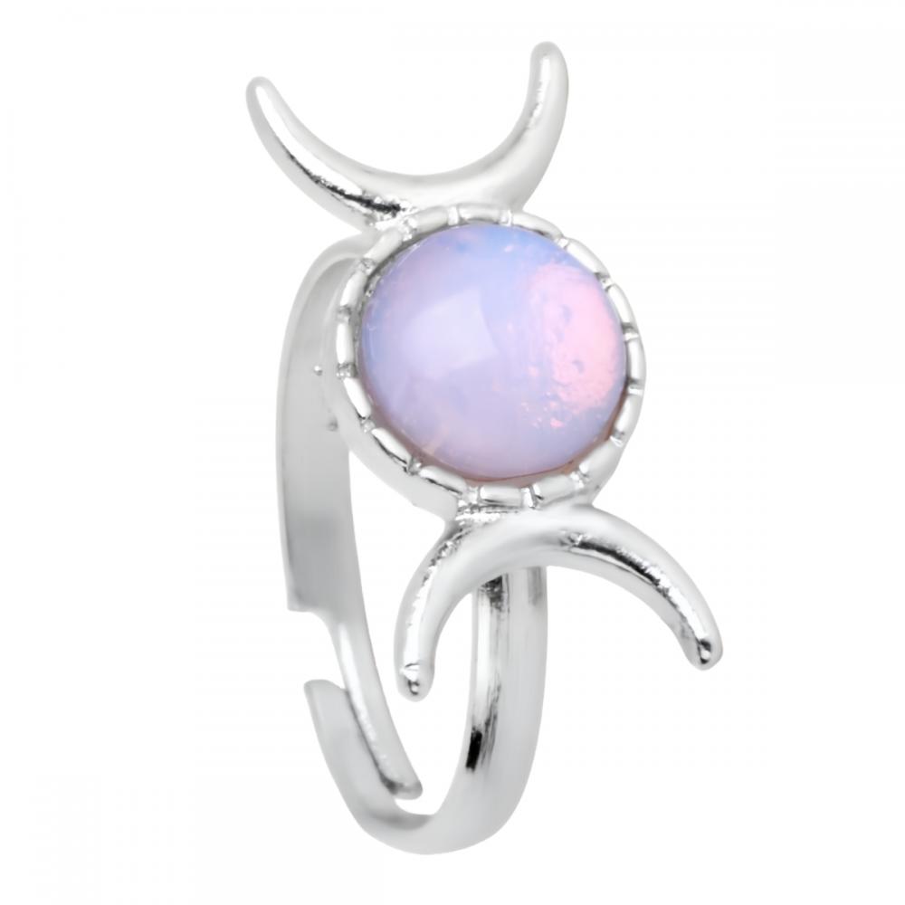 Natural Stone Moon Diosa Gemstone Anillos de cuarzo de cristal ajustable para mujeres Goldia blanca chapada de cobre