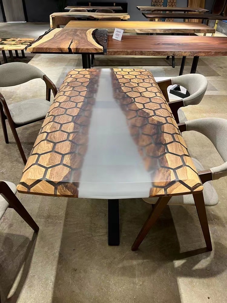 Free Logo Home Furniture Direct Solid Walnut Wood Cafe Coffee Kitchen Restaurant Epoxy Resin Slab River Dining Table