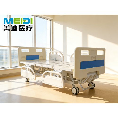 Manual 3-Crank Hospital Bed Perforated Surface, Central Brake System, Premium Headboard