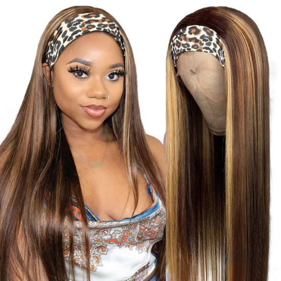 Wholesale machine-made headband wigs 100% human hair straight hair wigs gradient color 150% dense holiday hair 4-27 color wigs