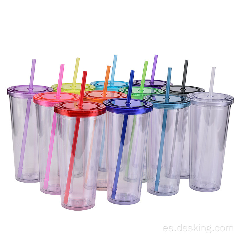 Copa de paja de plástico de 24 oz de plástico creatoria taza de bebida fría transparente con tapa