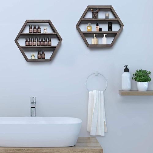 Wood Hexagon Floating Shelf Nail Polish Organizer