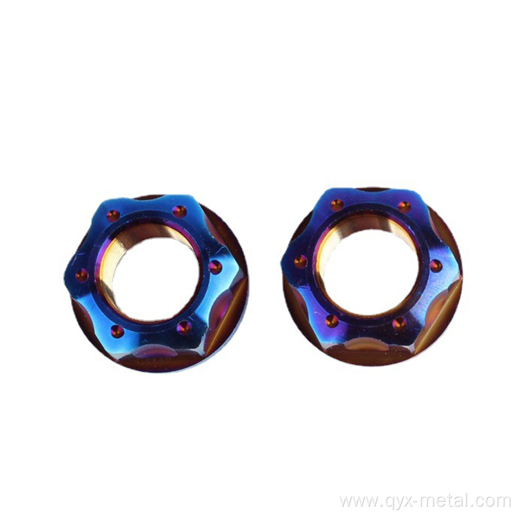burnt blue color Titanium flange nut motorcycle nuts