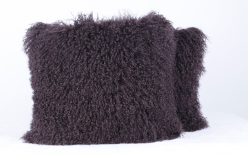 Long Curly Hair Lamb Fur Pillow Dyed Brown