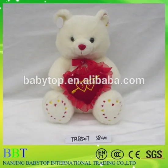 Stuffed animal plush valentines day bear toy,white bear with heart