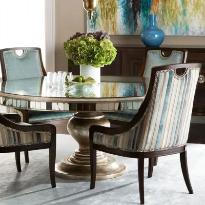 Horchow Luxury Antique Gold Wooden Round Mirrored Dining Table Designs