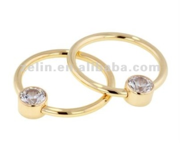 316L Gold Plated gem lip & tongue Ring body piercing jewelry