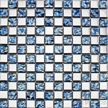 Blue Silver Plated Glass Wall Tile Mosaic