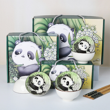 Cute Panda Porcelain Bowl Gift Set with Glazed Ceramic Dishes
