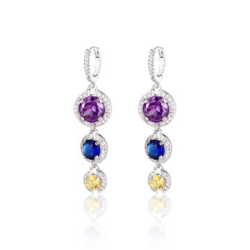 Fashion Long Drop Colorful CZ Dangle Earrings