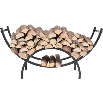 Indoor Outdoor Firewood Storage Rack: 3ft Curved Metal Holder for Efficient Wood Management