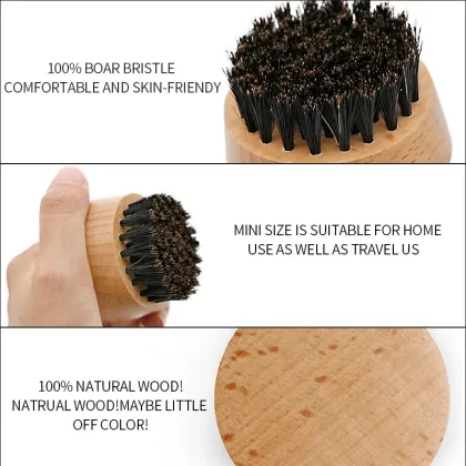 Eco-Friendly Boar Bristle Shaving Brush for Men - Vinnie Portable Round Beard and Mustache Brush