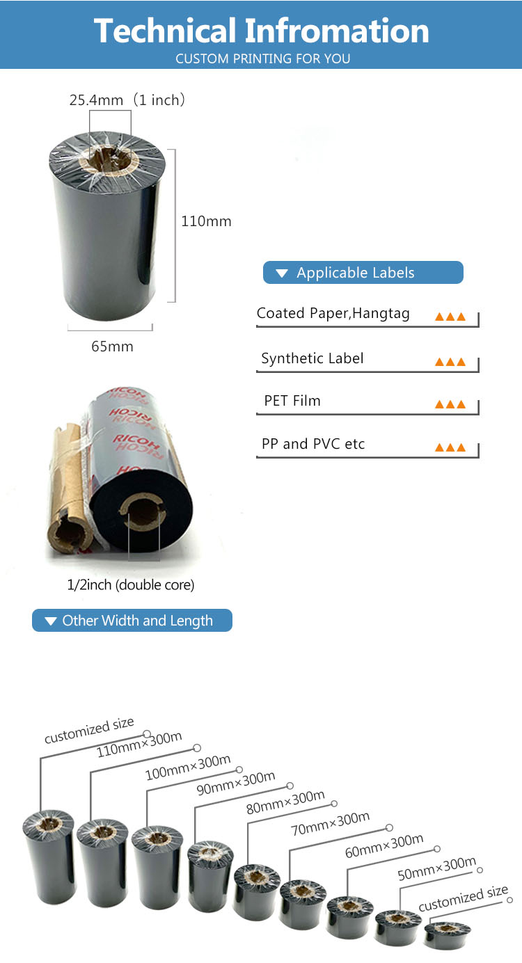 Wax Ribbon for Thermal Transfer label Printers