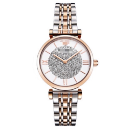 Reloj de cuarzo para mujer de acero inoxidable en oro rosa y plata de dos tonos, pulsera de metal con números romanos y esfera blanca pavimentada de cristal de 32 mm Dr.