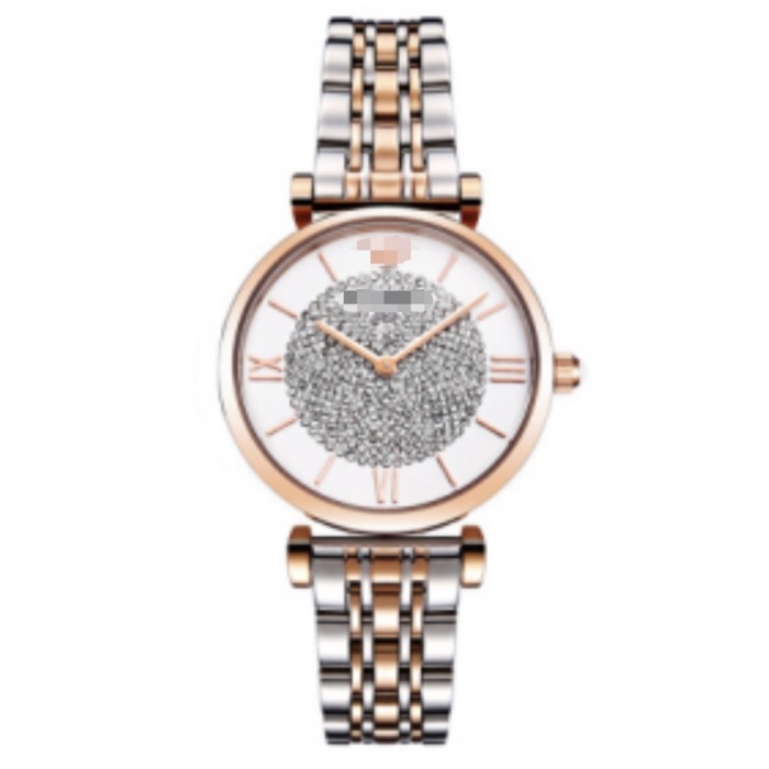 Reloj de cuarzo para mujer de acero inoxidable en oro rosa y plata de dos tonos, pulsera de metal con números romanos y esfera blanca pavimentada de cristal de 32 mm Dr.