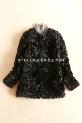 YR650 Classic Curly Lamb Fur Coat Real Baby Lamb Kalgan Lamb Skin Fur Coat