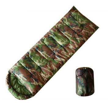Army green camouflage envelope hooded sleeping bag with comfortable