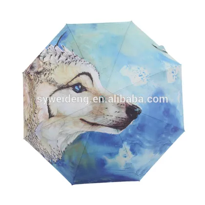 21 inch wolf printing manual open three folding umbrella