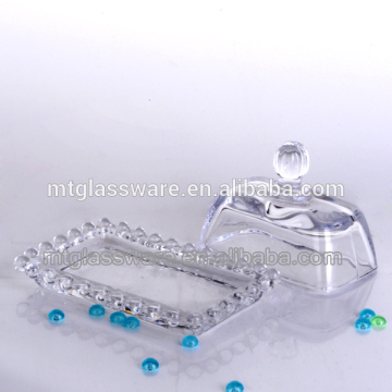FDA,transparent crystal beaded glass butter dish with lid