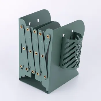 Adjustable Heavy-Duty Metal Bookend Stand with Pen Holder