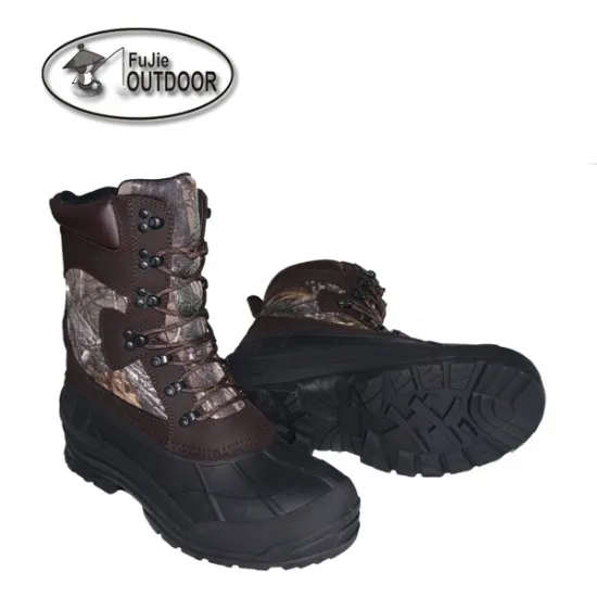 Men's Camouflage Insulated Waterproof Snow Ski Boots with Rubber Sole