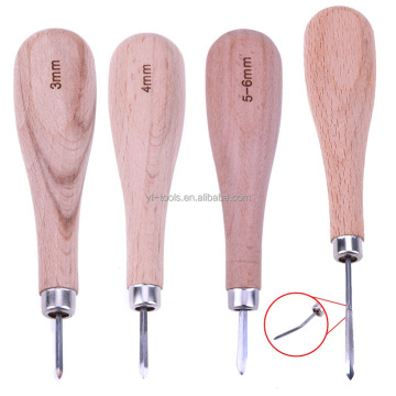 Leather Craft DIY Sewing Kit with Diamond Point Awl and Wooden Handle Punch Tool